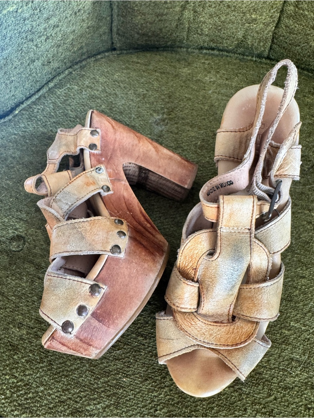 BED|STU ' Tan/rustic Leather Platform Sandals - Picture 4 of 6